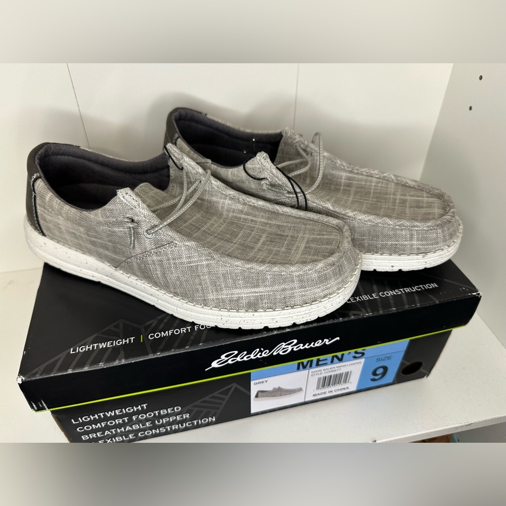 Men’s Eddie Bauer Canvas Corbett Lace Up Loafers Gray Size 9 Brand New In Box